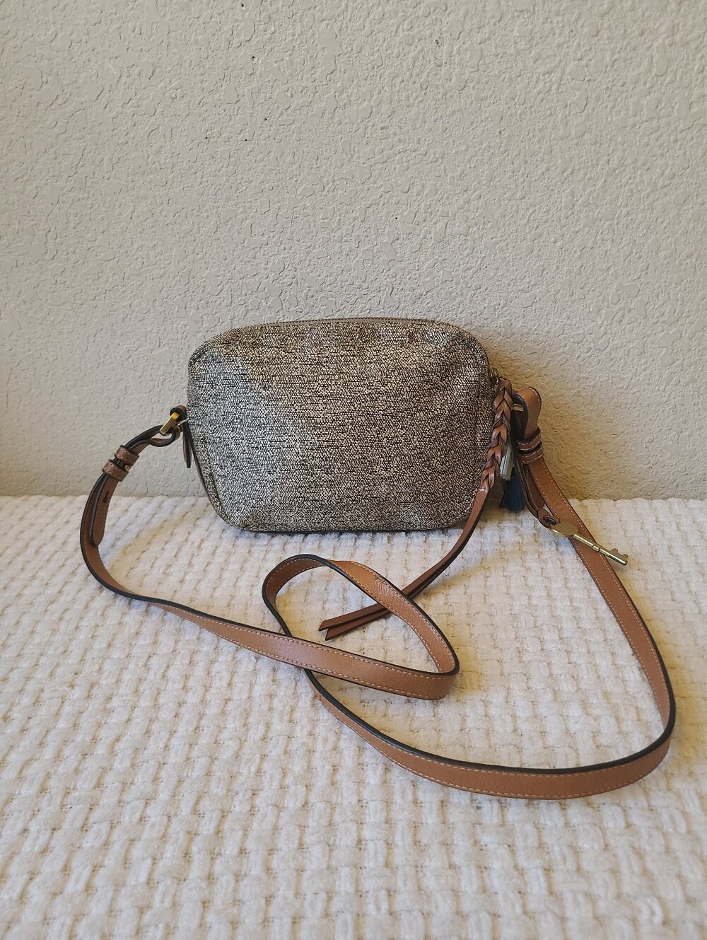 Fossil Leather-Trim Crossbody Bag in Brown and Tan - Picture 2 of 8